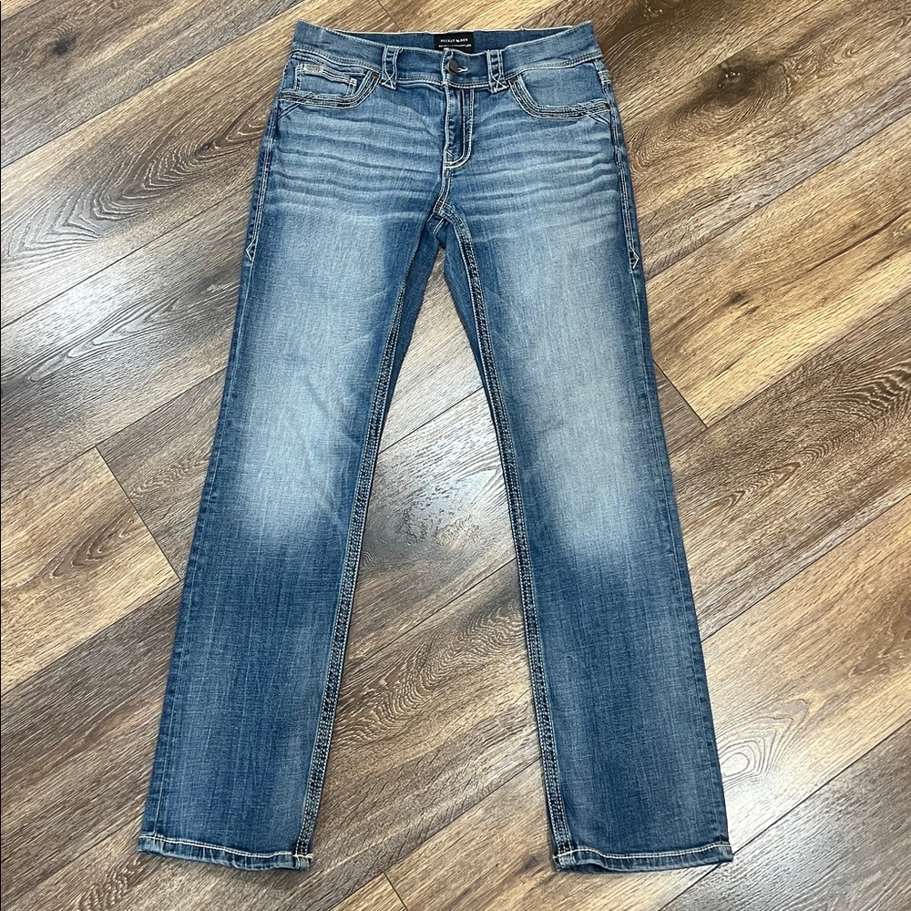 BUCKLE BLACK Nine Straight Stretch Jeans Distressed In Color: Willow - Picture 8 of 9